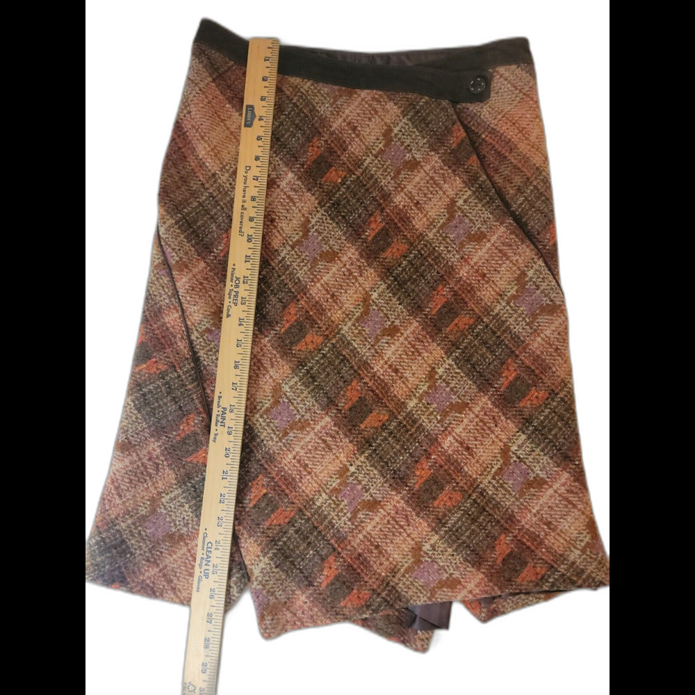 Anthropologie Faconnable Womens 100% Wool w/Leather Trim Skirt Sz 10 Earthtone